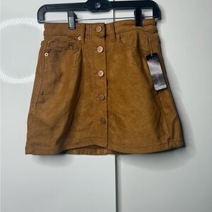 Brown Button-Front Suede Skirt